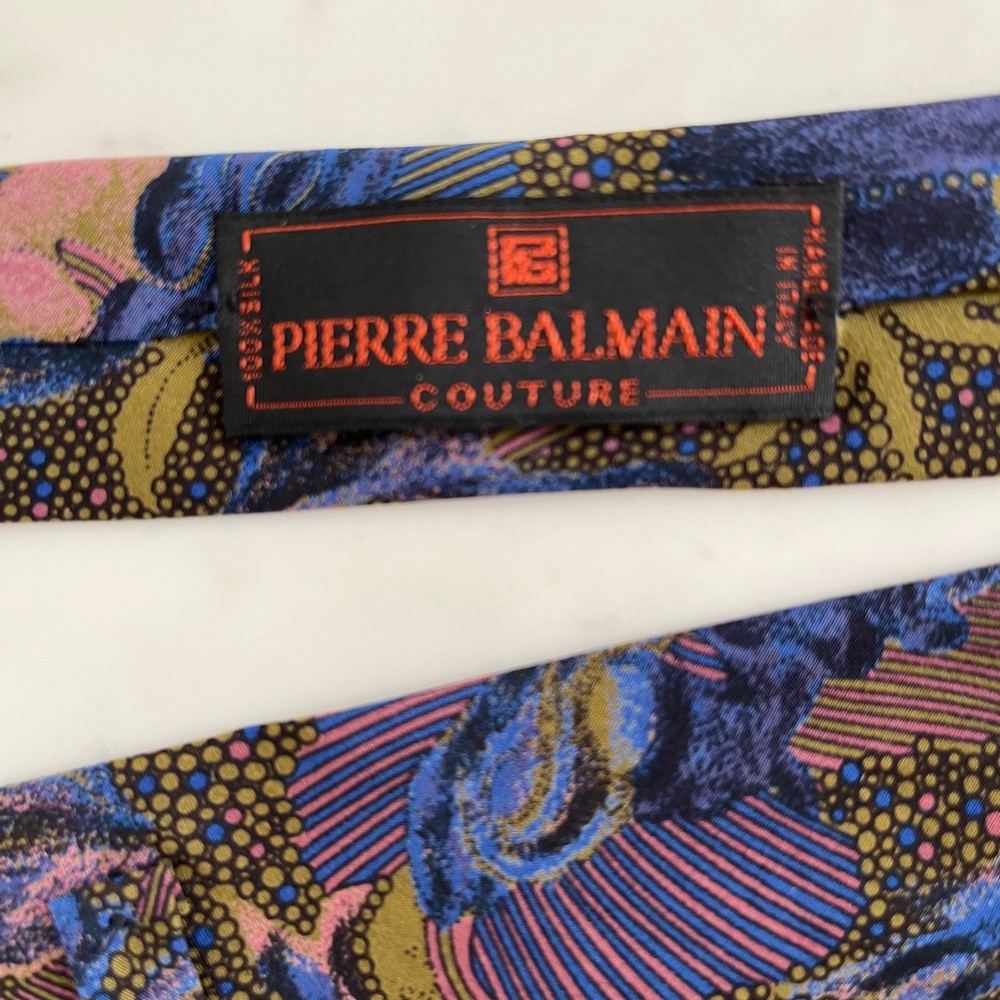 Pierre Balmain Couture Vintage 80s Italian Silk Tie NOS Designer New Old Stock - Picture 6 of 10